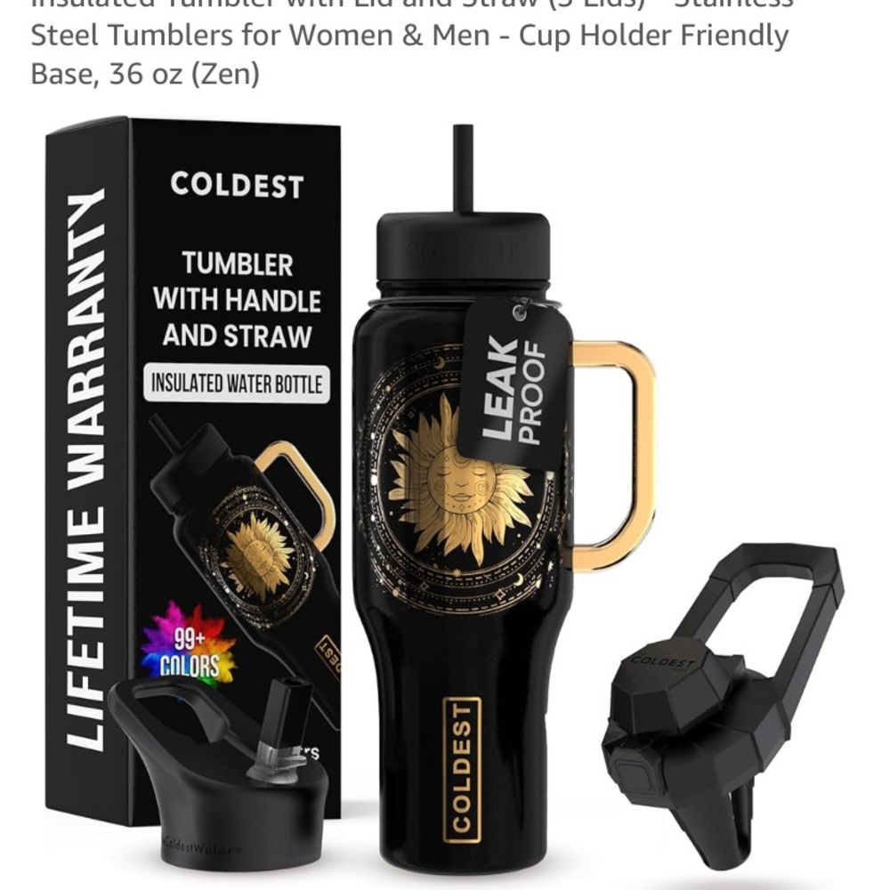 Coldest Black Tumbler with Handle and Straw- 46 oz